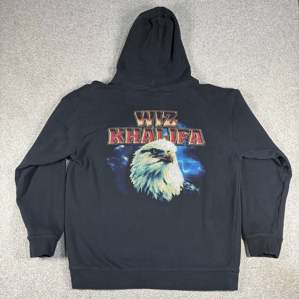 Wiz Khalifa Eagle & Lightning Bolt Graphic Hoodie Black Men Sz L Preowned